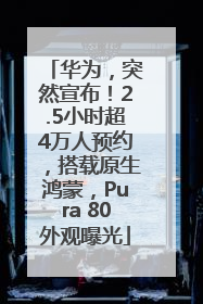 华为，突然宣布！2.5小时超4万人预约，搭载原生鸿蒙，Pura 80外观曝光