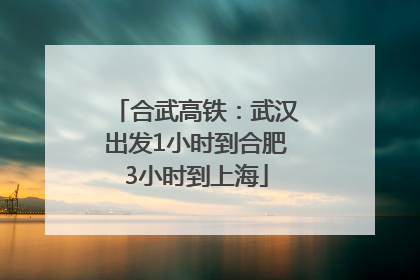 合武高铁：武汉出发1小时到合肥3小时到上海